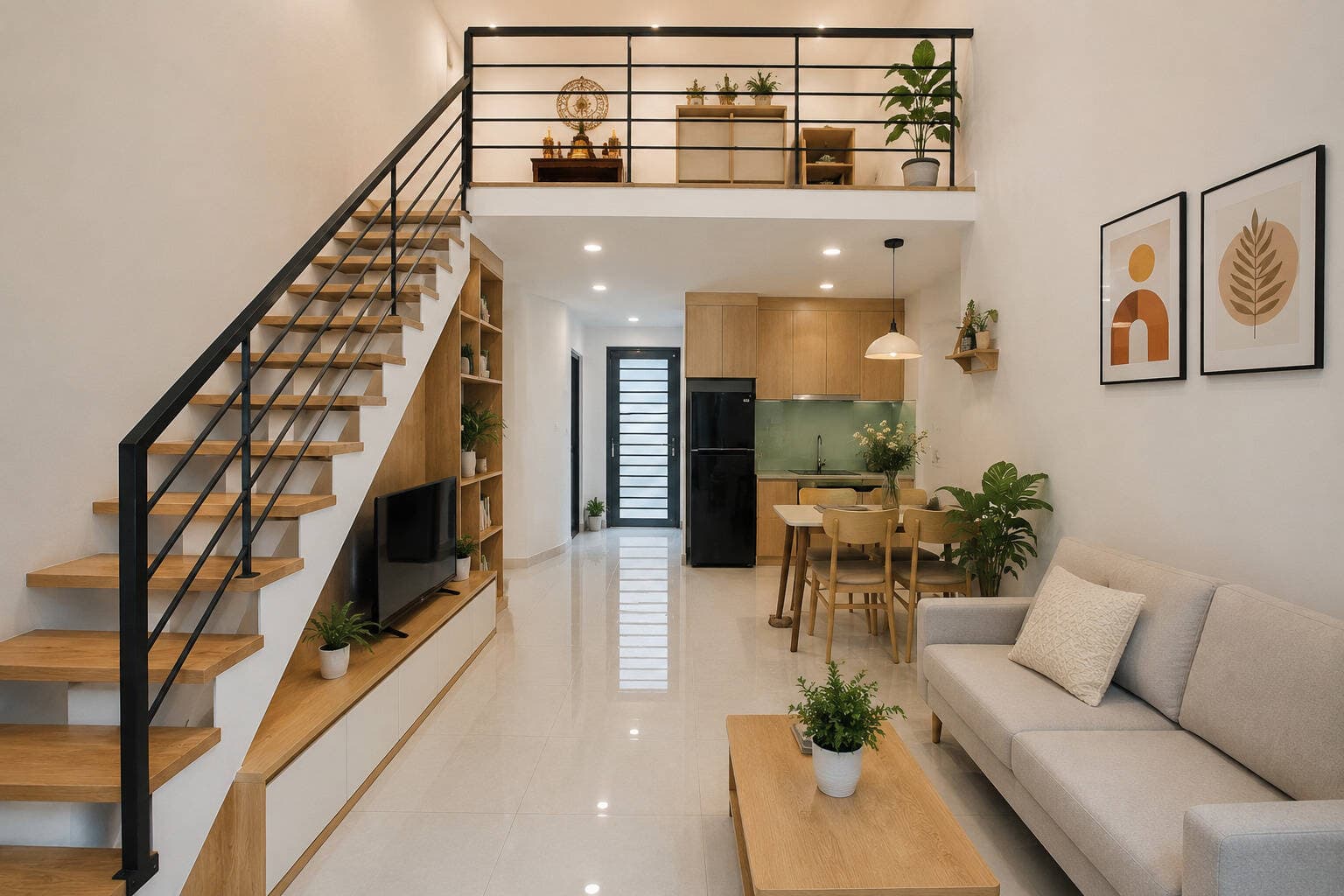 Cầu thang gác lửng bố trí thế nào cho đẹp, an toàn và hợp phong thủy?