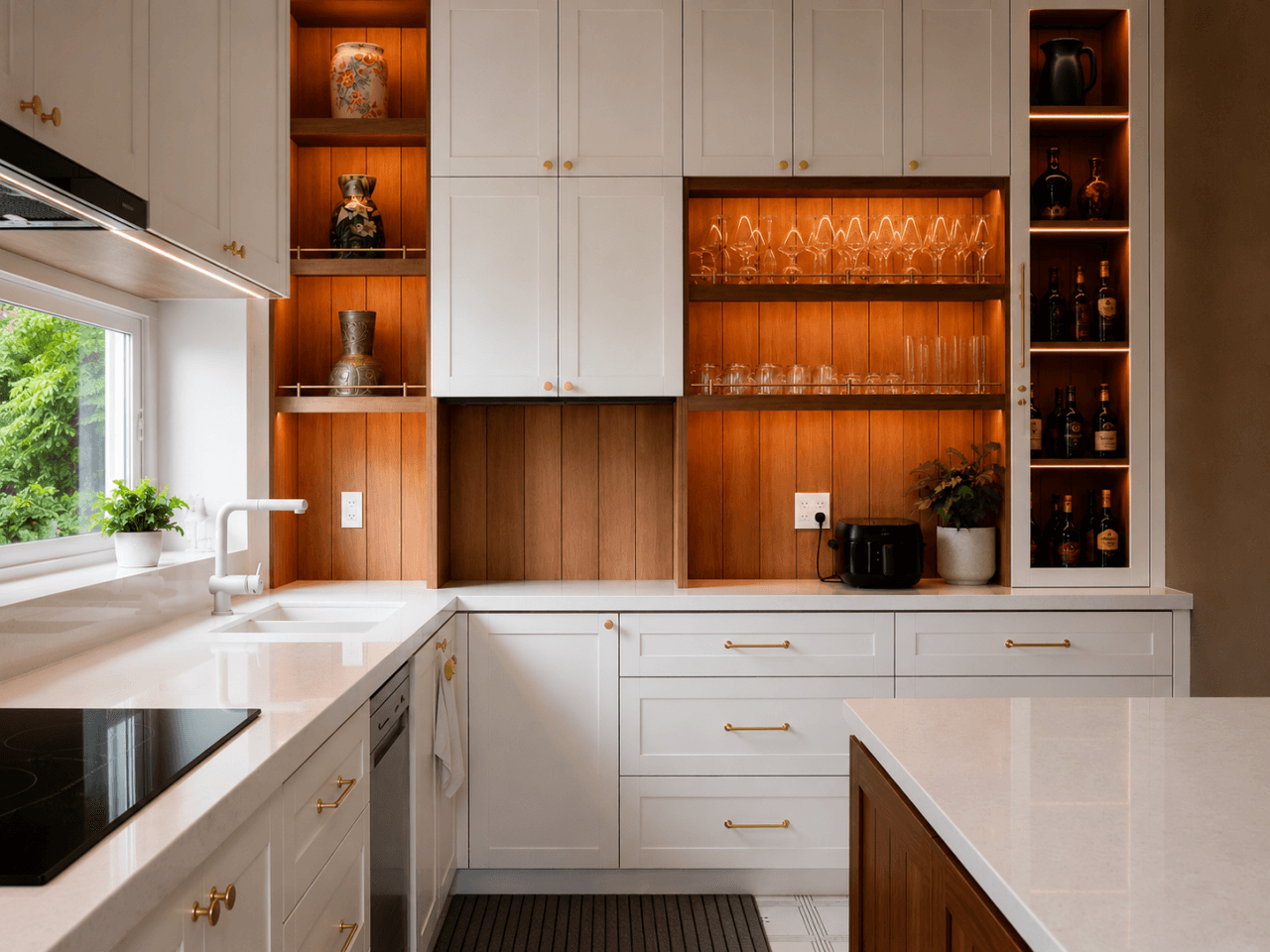 Bếp tân cổ điển phong cách Farmhouse tối ưu lưu trữ và giảm công sức dọn dẹp cho gia đình hiện đại