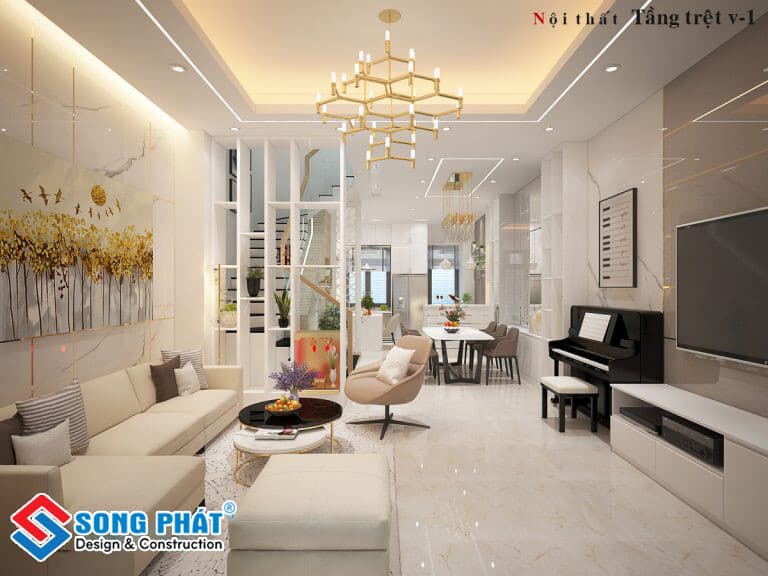 Nhà phố trệt 1 lầu 1 tum hiện đại trẻ trung phù hợp cho gia đình từ 4-5 thành viên