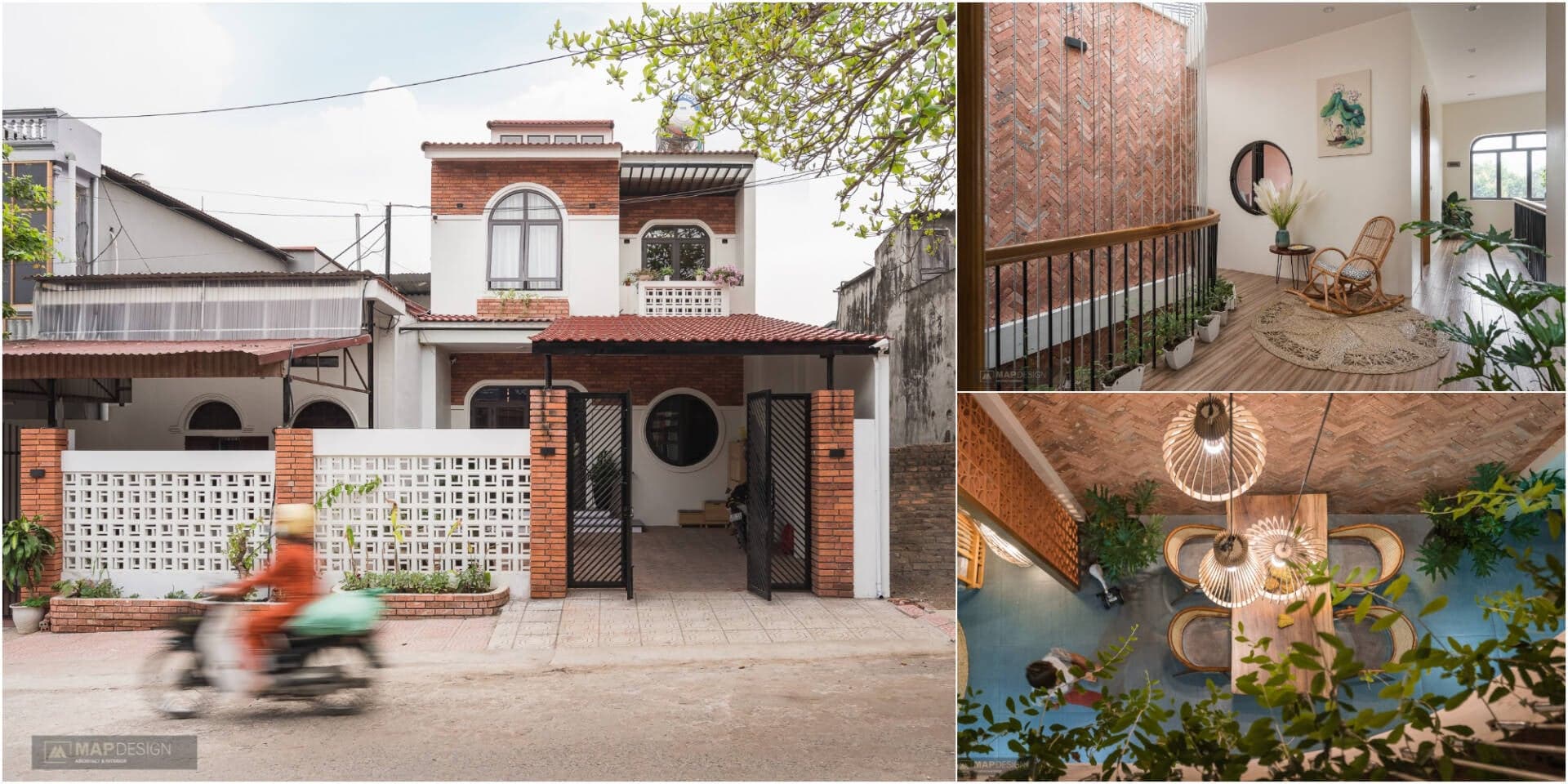 Nhà phố 2 tầng công năng 4 phòng ngủ, thiết kế hiện đại xen lẫn các chất liệu truyền thống