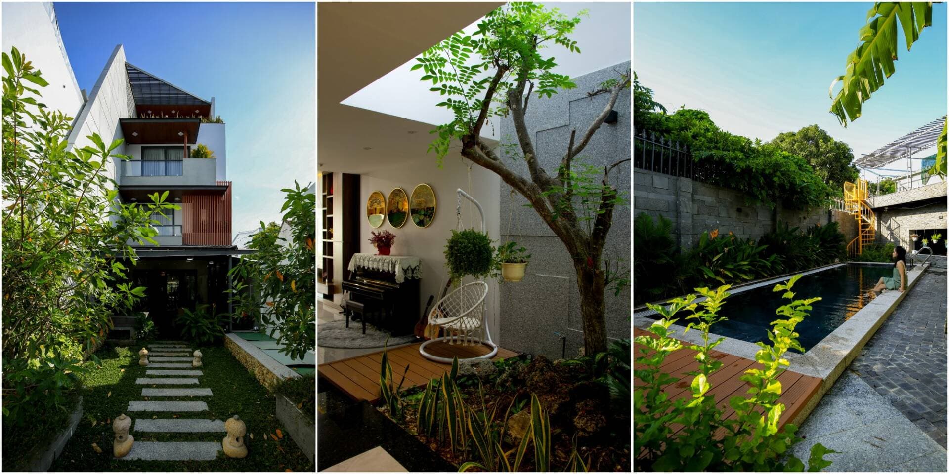Nhà 4 tầng tại Nha Trang của vợ chồng trẻ, kết hợp giếng trời và 2 sân để hứng nắng, đón gió vào nhà