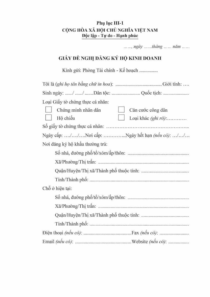 Tải mẫu giấy đề nghị đăng ký hộ kinh doanh mới nhất (cập nhật 2025)