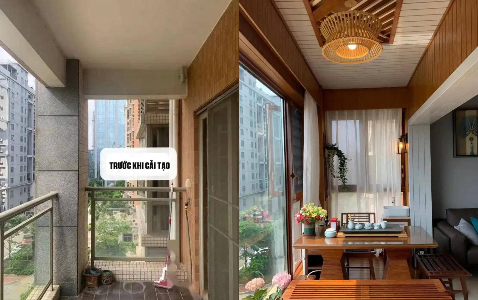 Cải tạo ban công từ chỗ đặt máy giặt thành phòng trà: Thành quả khiến ai cũng trầm trồ