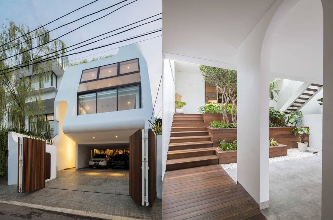 Sâu 30m, nhà phố được chia nửa thành 2 khối nhà và ở giữa là khoảng vườn xanh mát làm nơi kết nối