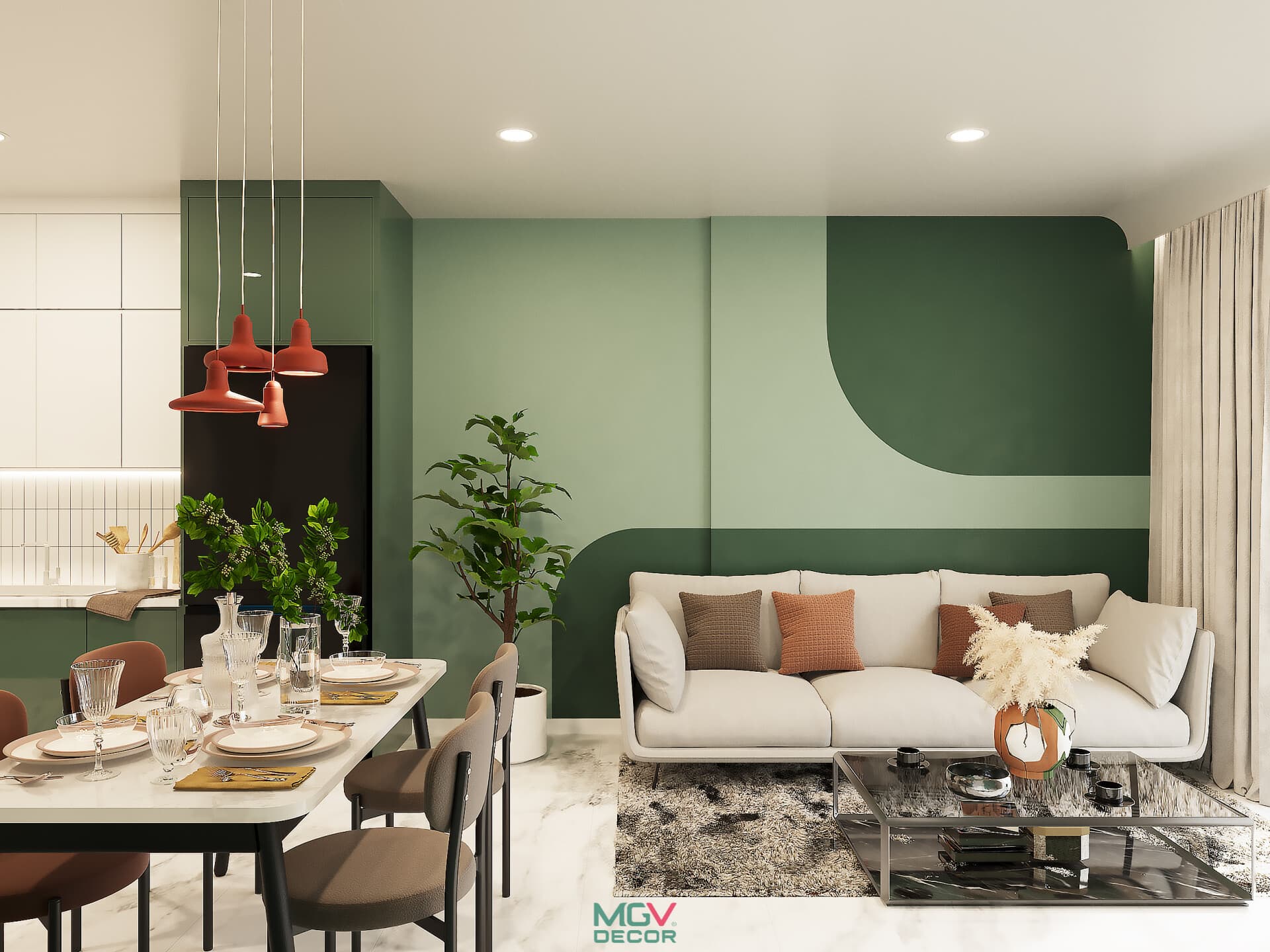 Cận cảnh mẫu thiết kế mới nhất của căn hộ The Origami 60m2 "tông xanh" hot nhất hiện nay